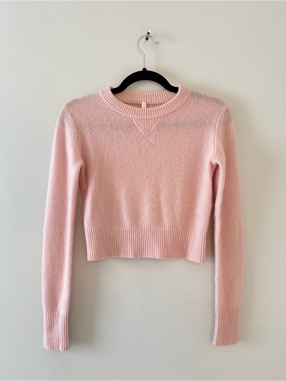The Group Babaton Aritzia Cashmere Sweater Cropped Boxy Fit Ribbed Trim Pink